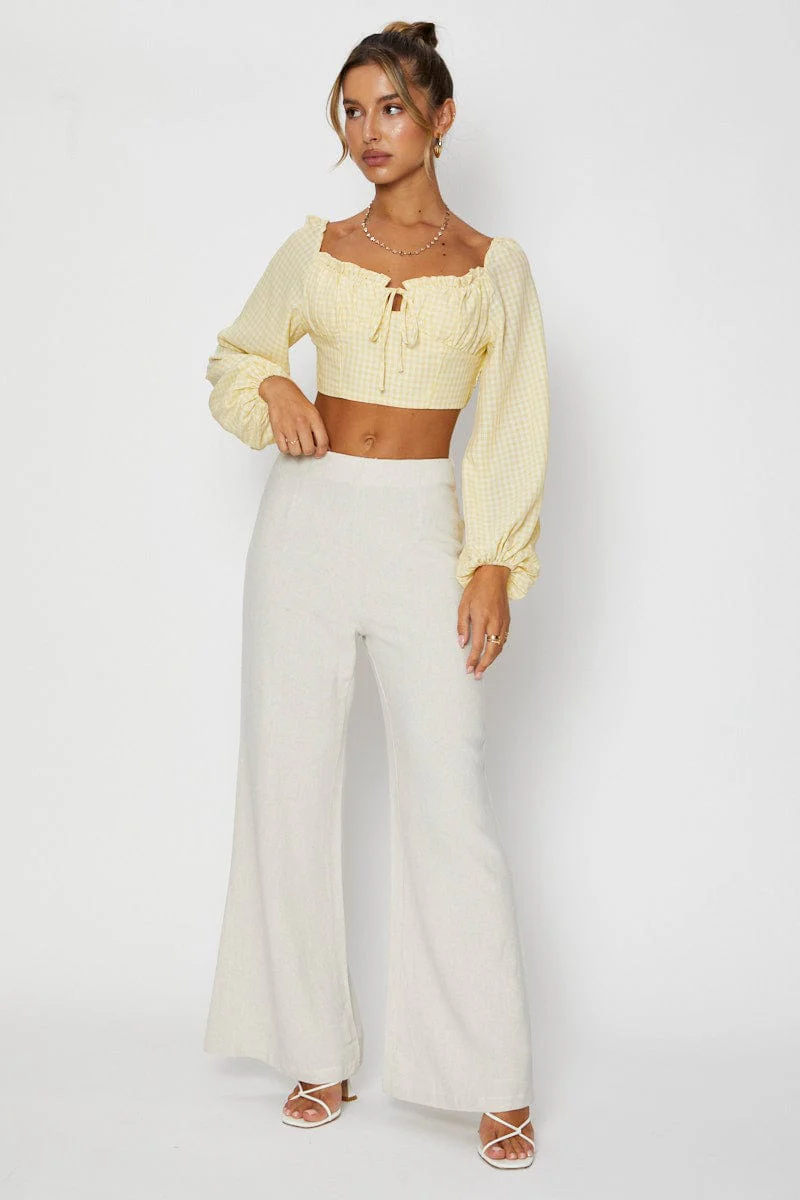 Check Crop Top Long Sleeve