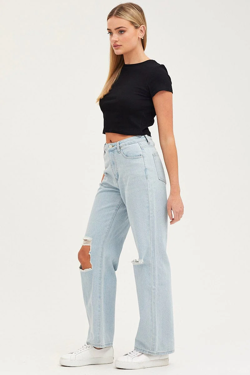 Blue Straight Denim Jeans Mid Rise