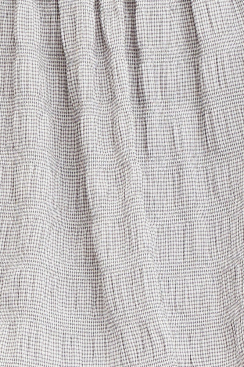 Check Flare Skirt High Rise Shirred Waist