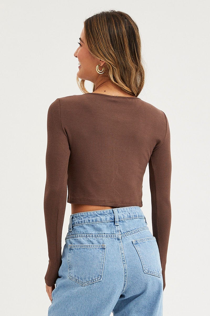 Brown Basic Top Ribbed