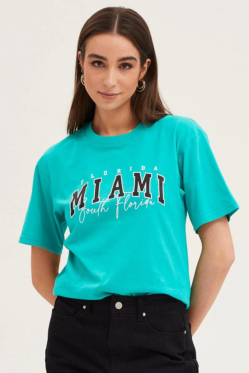 Green Graphic T Shirt Short Sleeve