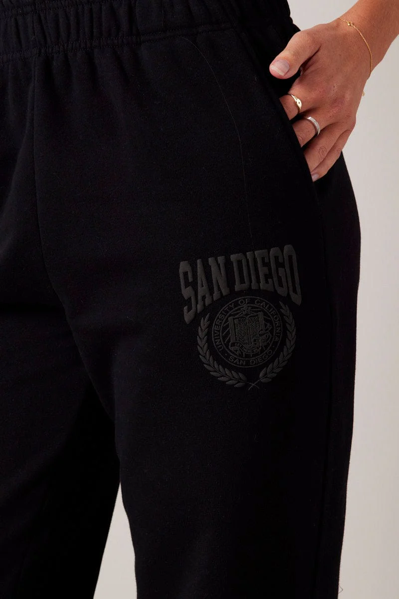Black Track Pants High Rise