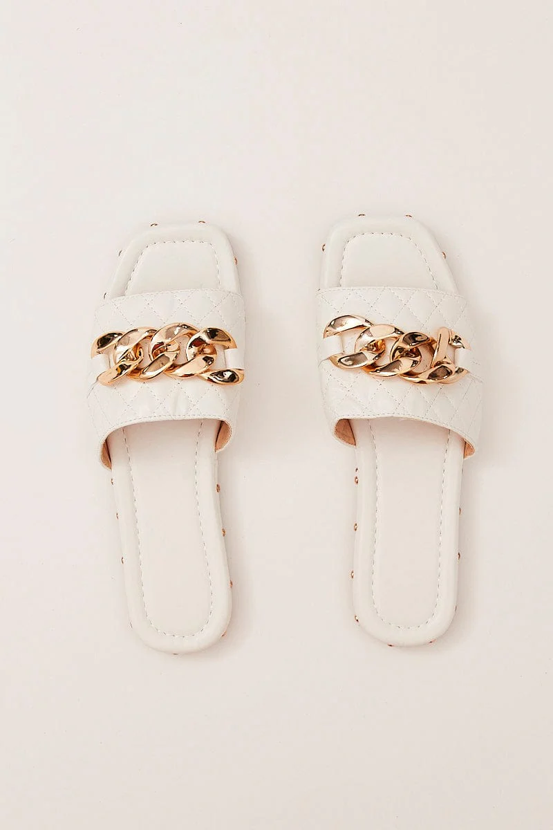 White Chain Decor Quilted Slides Slippers