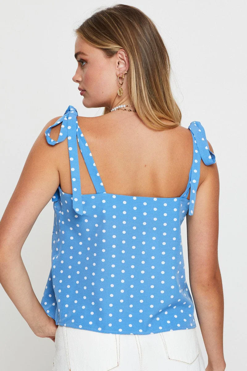 Polka Dot Singlet Top Sleeveless Tie Up