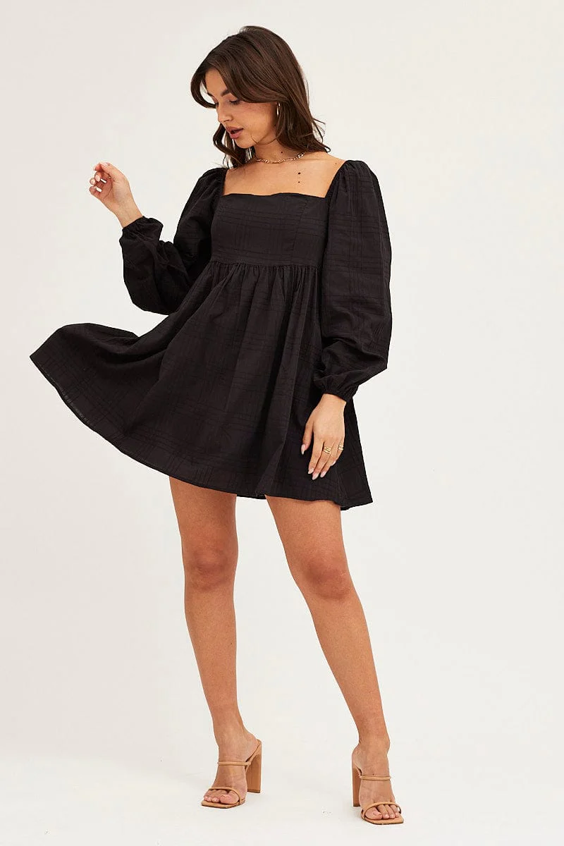 Black Square Neck Skater Dress