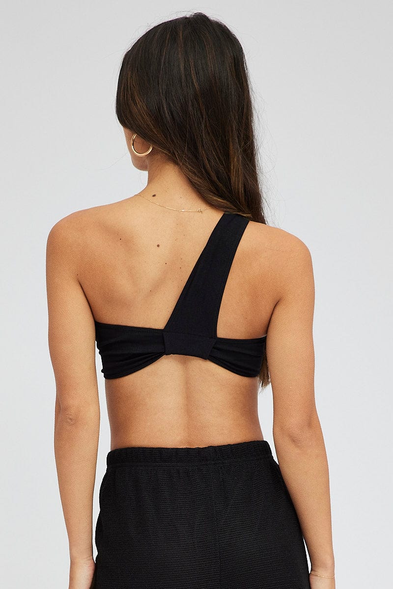 Black Bralette Twist One Shoulder Seamless