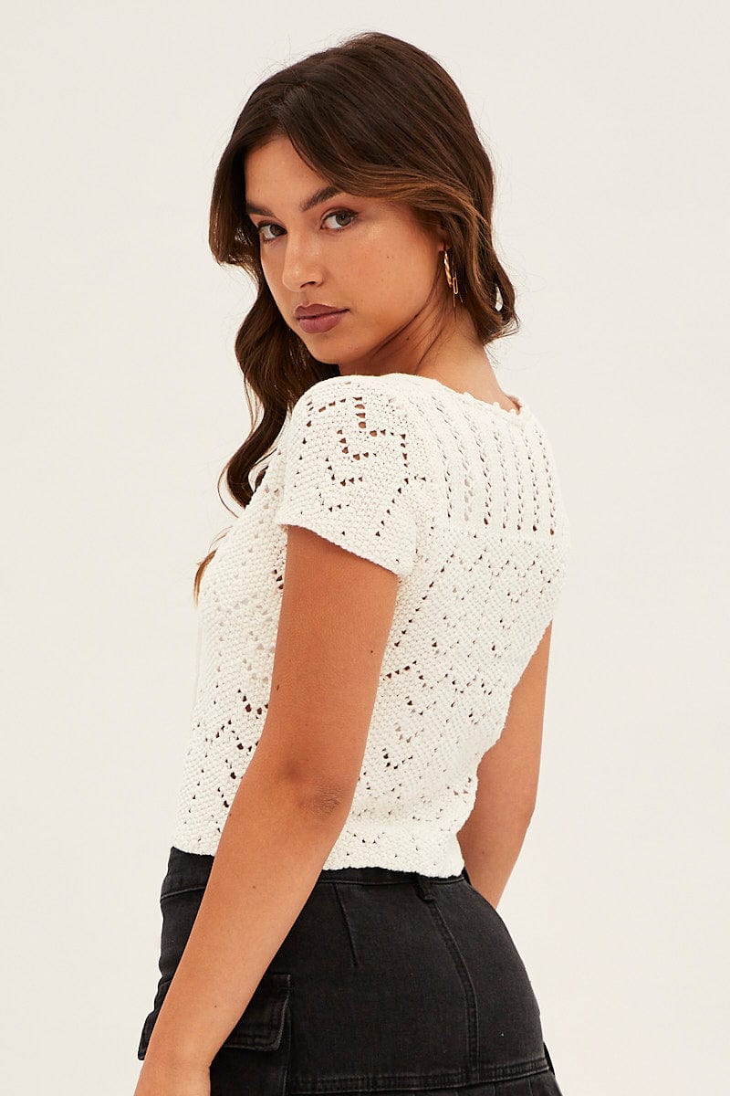 White Knit Cardigan Short Sleeve