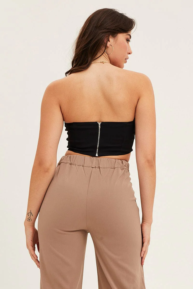 Black Boning Detail Bustier Top