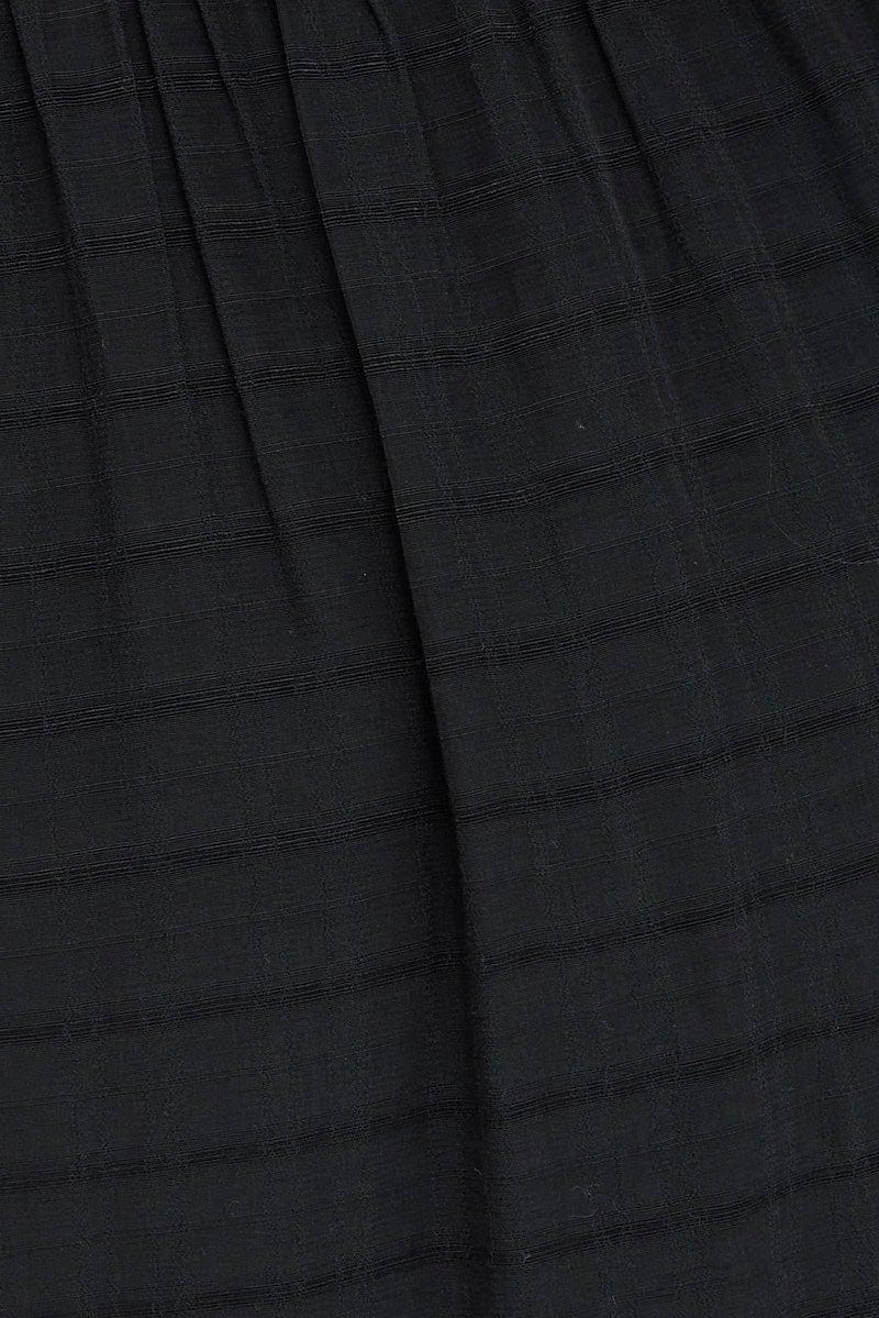 Black Midi Dress Short Sleeve Ruched Bust