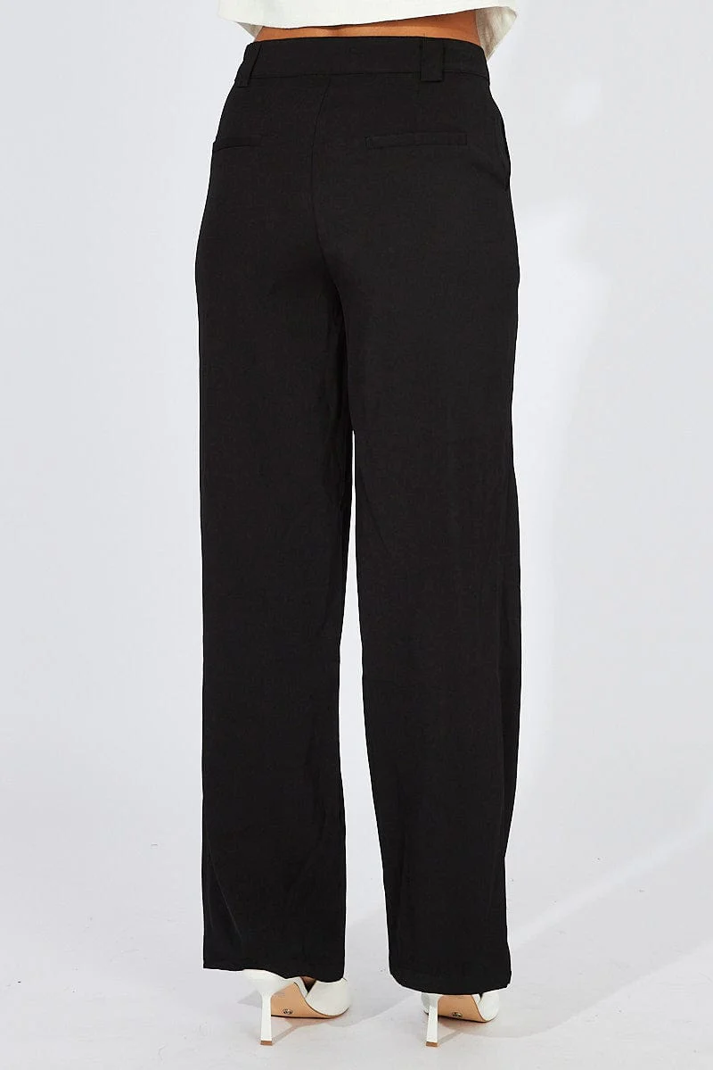 Black Wide Leg Pants High Rise