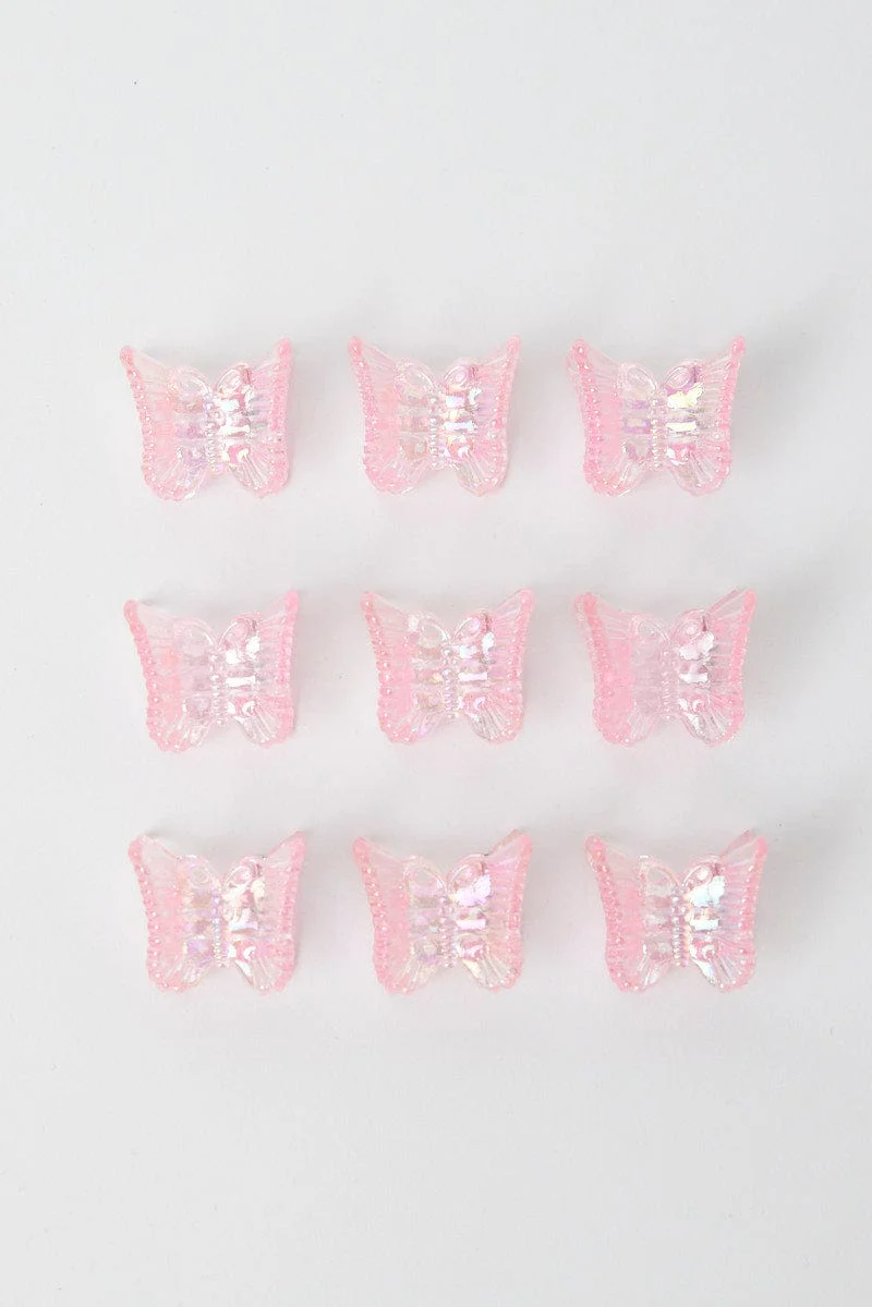 Pink 9 Pack Butterfly Claw Clips