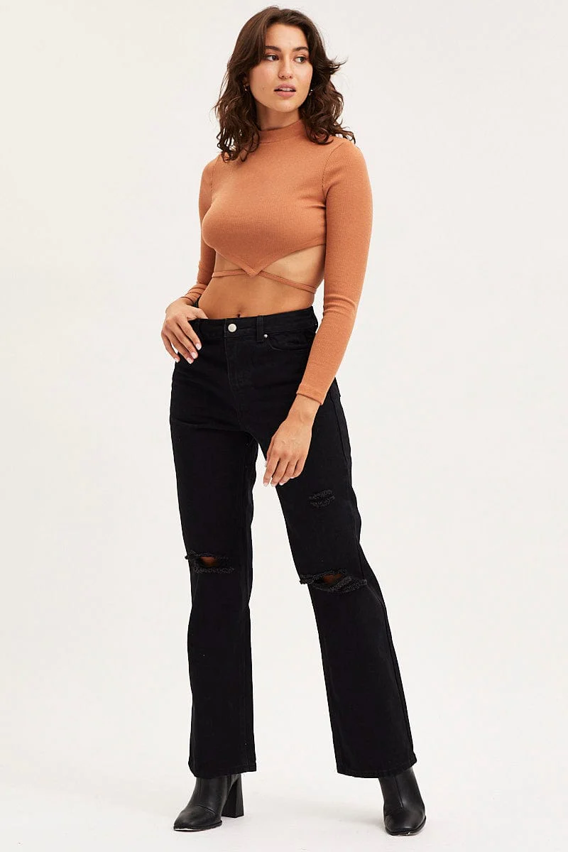 Brown Scarf Top Ribbed