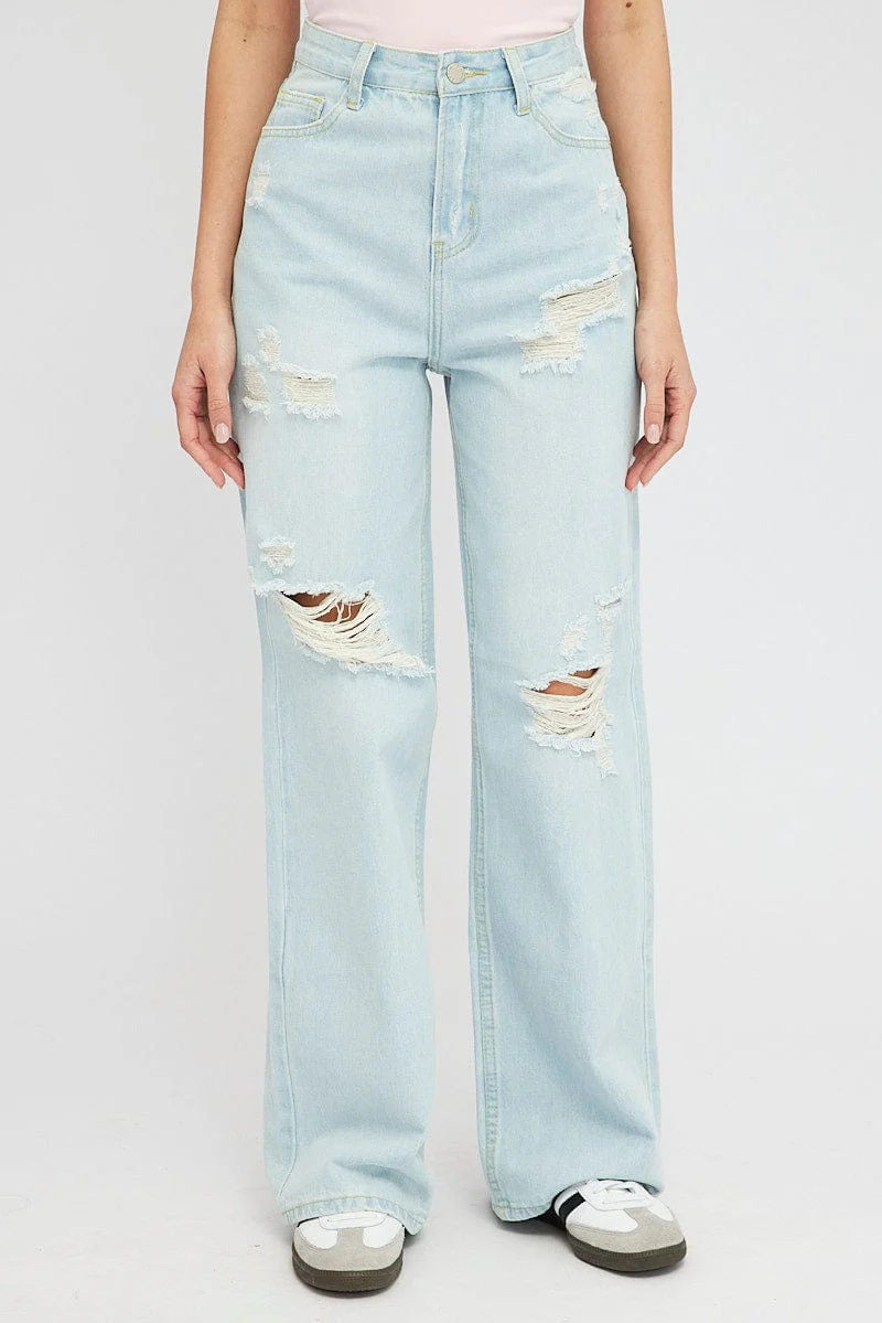 Denim Baggy Jeans High Rise Ripped