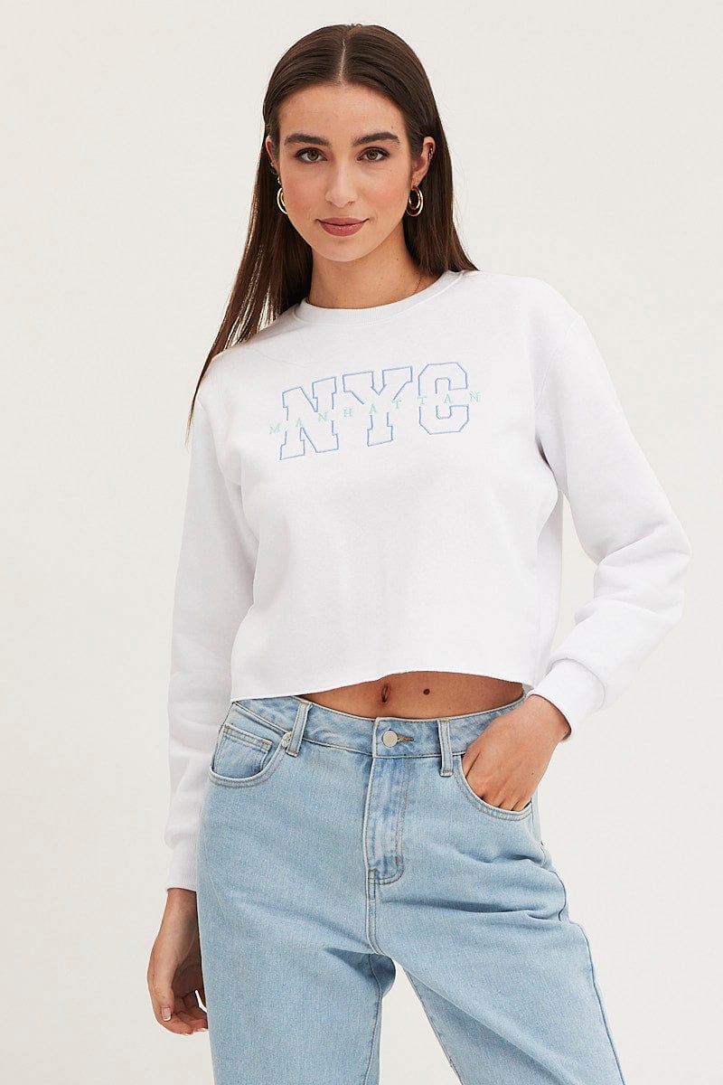 White Crop Sweatshirts Embroided