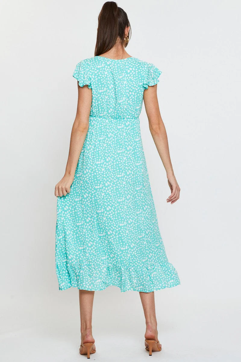 Geo Print Midi Dress Short Sleeve