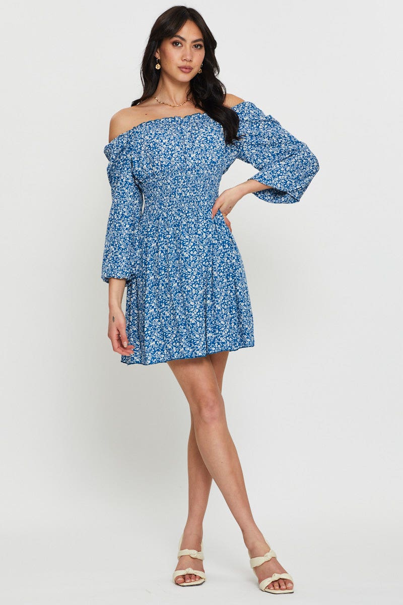 Print Mini Dress Off Shoulder