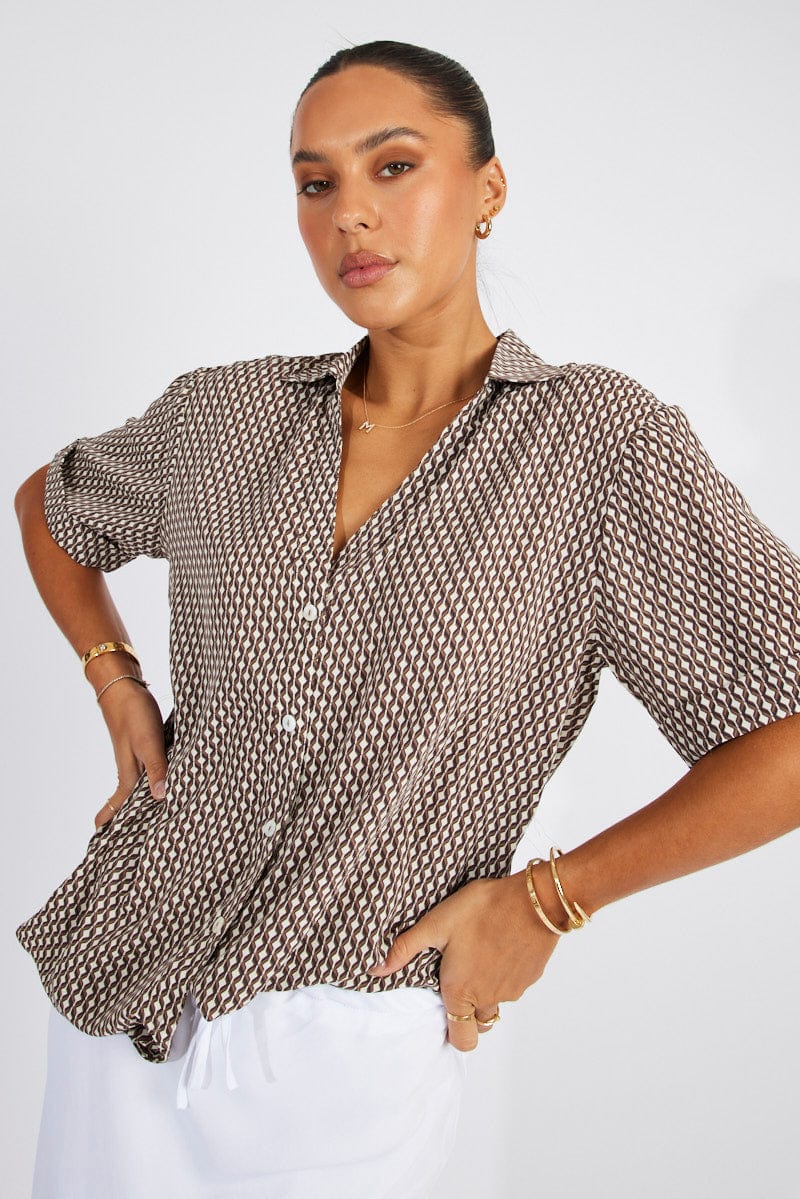 Brown Geo Shirt Short Sleeve
