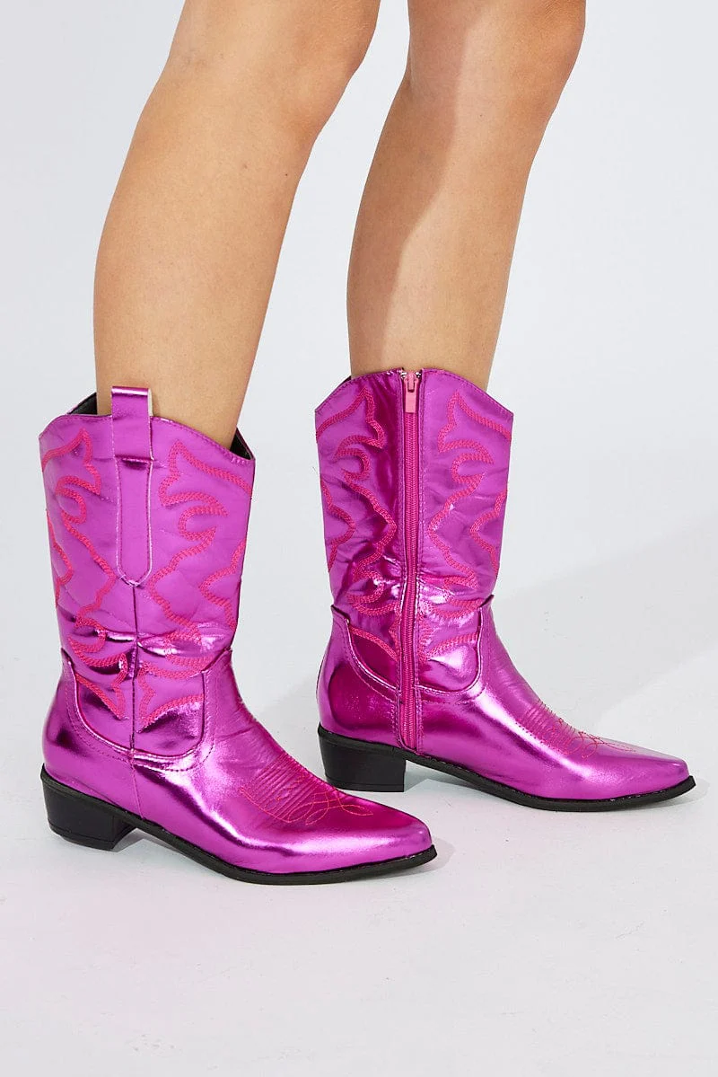 Pink Festival Western Metallic Cowboy Boot