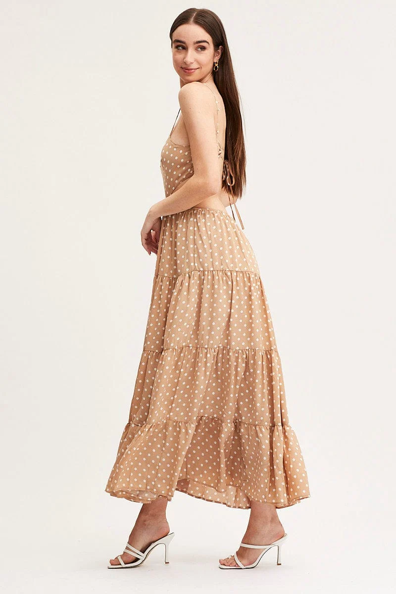 Polka Dot Maxi Dress Sleeveless Evening