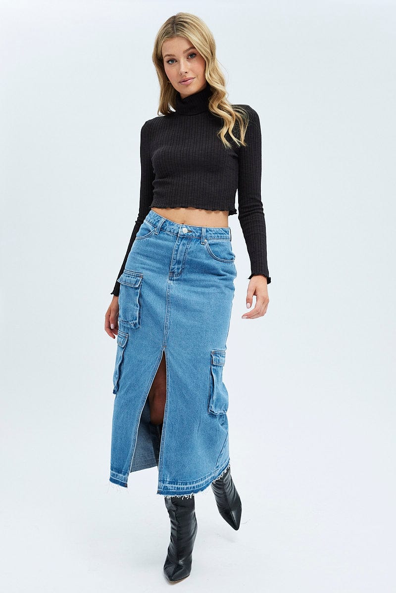 Black Top Long Sleeve Roll Up Neck