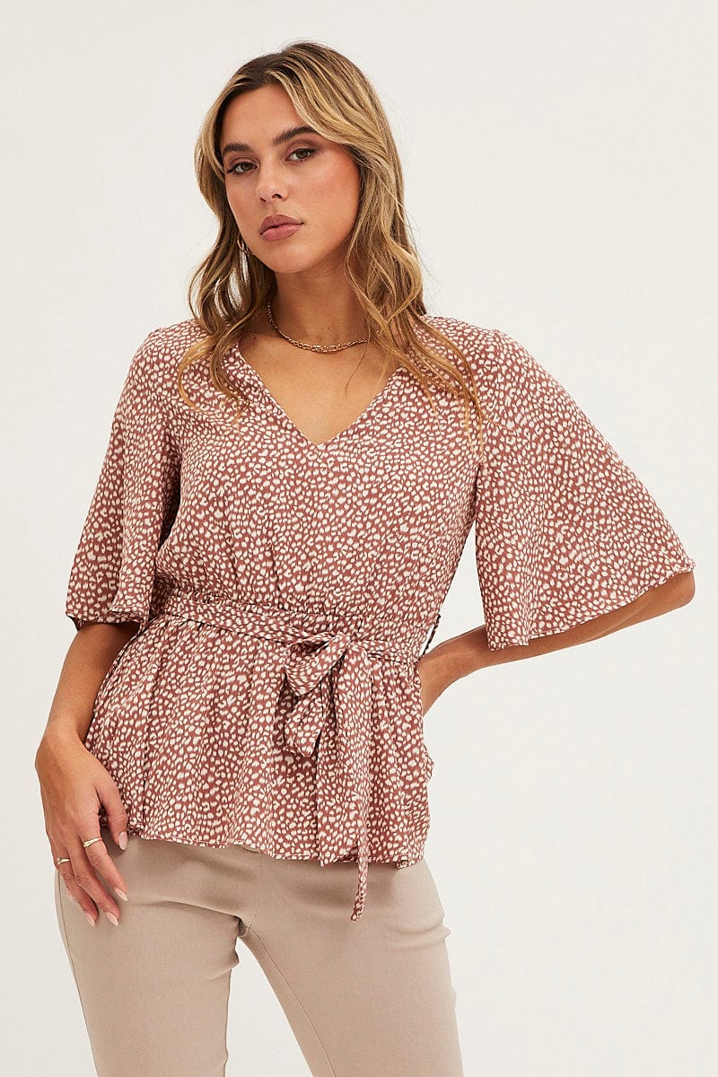 Geo Print Bell Sleeve Top