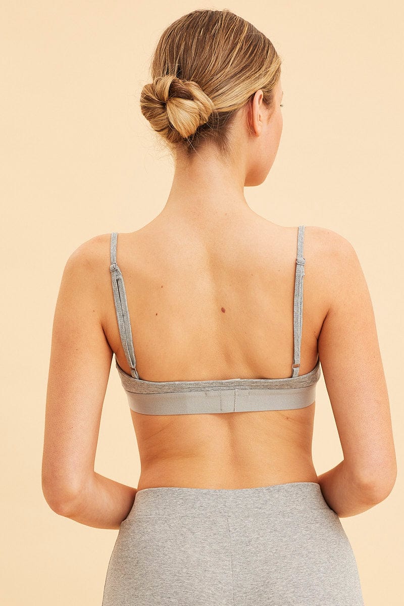 Grey Triangle Bralette Cotton Stretch Seam Detail