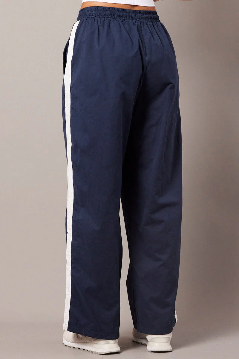 Blue Track Pants Wide Leg