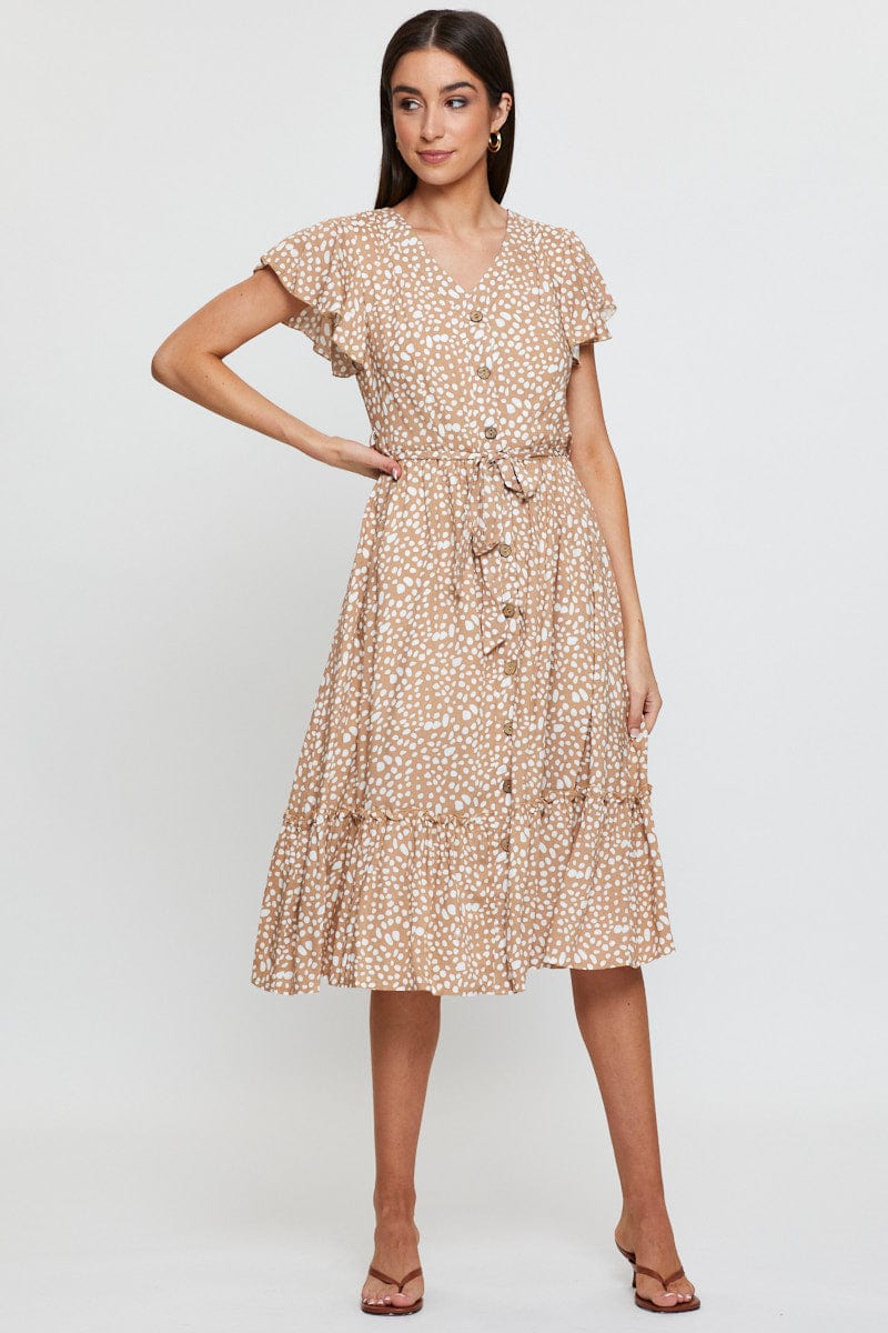 Geo Print Midi Dress Short Sleeve