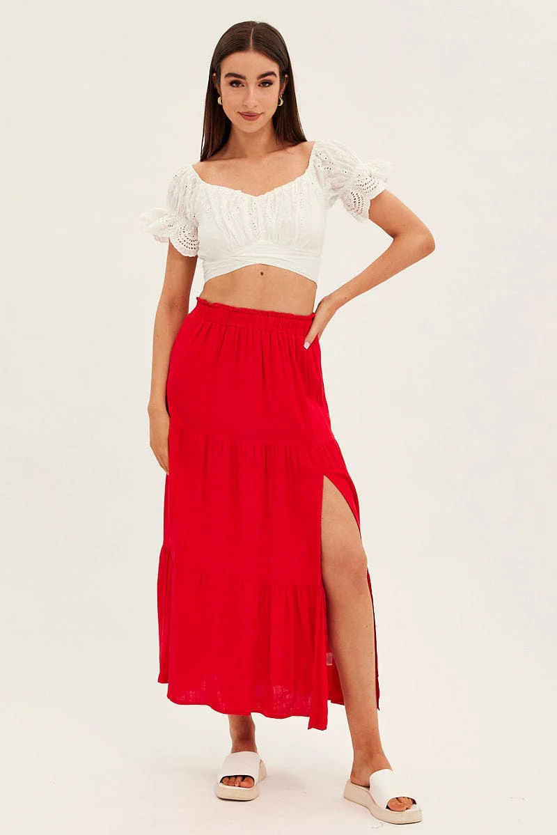 White Crop Top Short Sleeve Tie Back Eyelet