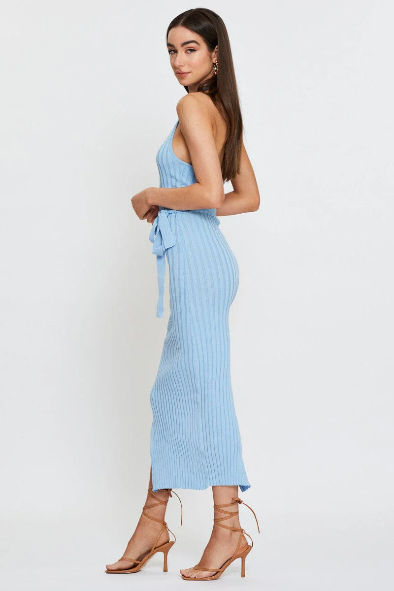 Blue Bodycon Dress Maxi Knit