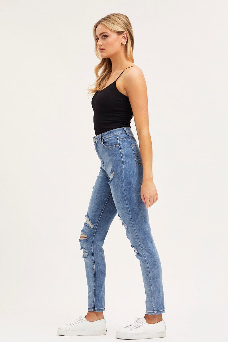 Blue Skinny Denim Jeans High Rise