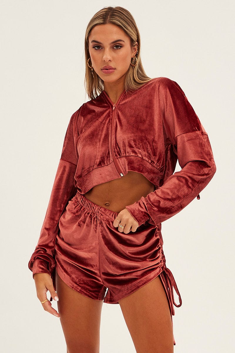 Brown Velvet Jacket Long Sleeve Hoodie