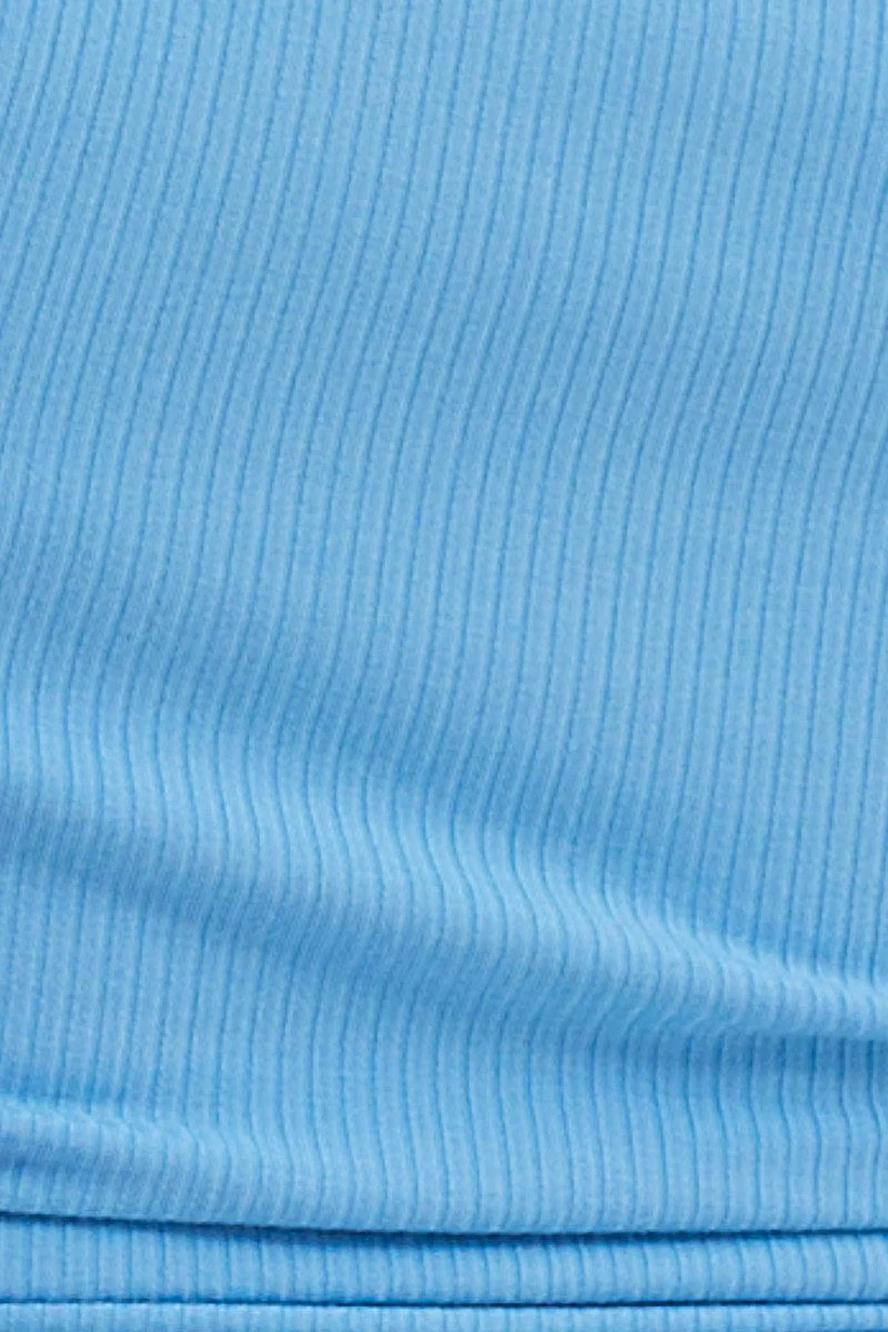 Blue Ribbed Ruched Side Racer Top