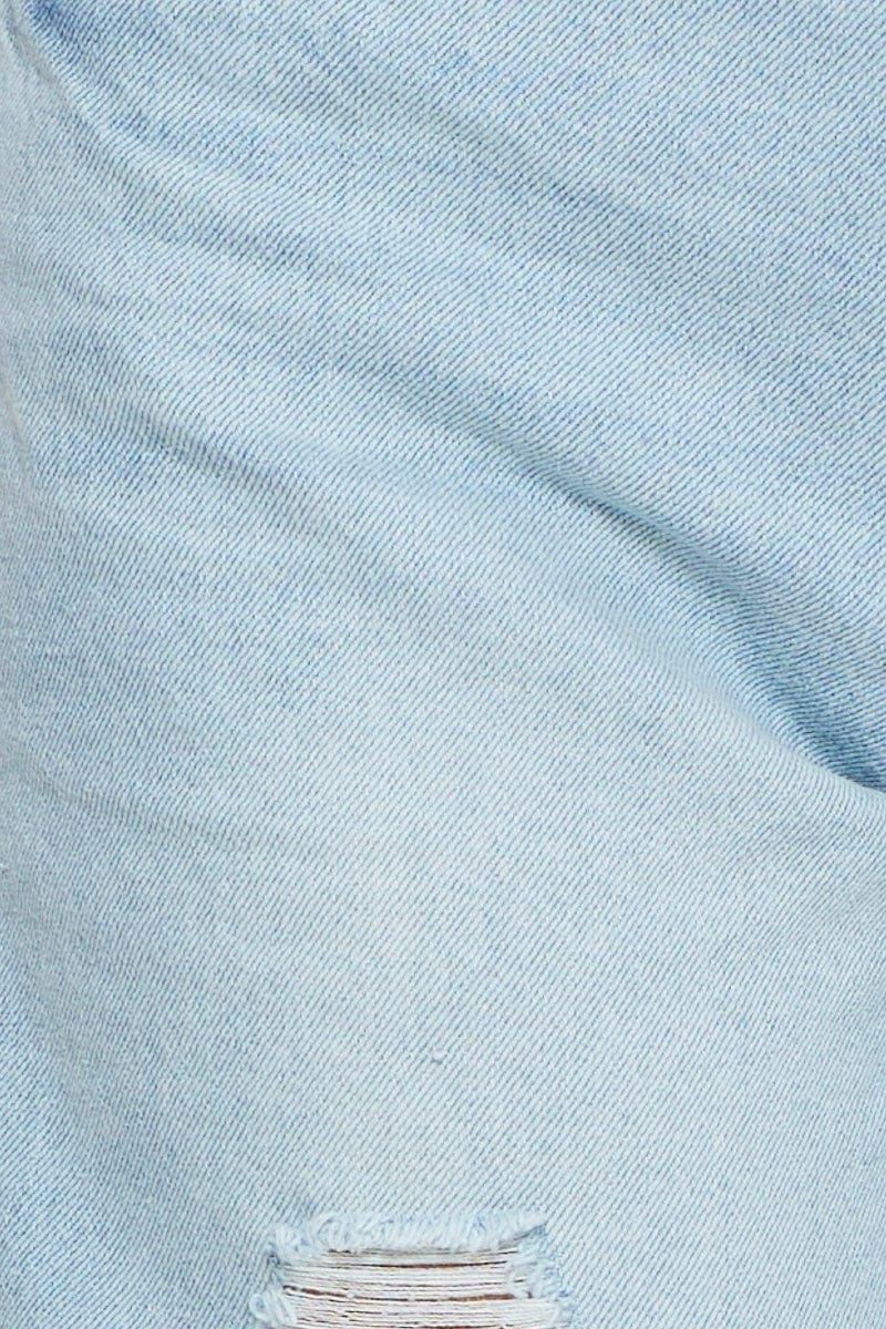 Blue Knee Lenght Denim Shorts High Rise