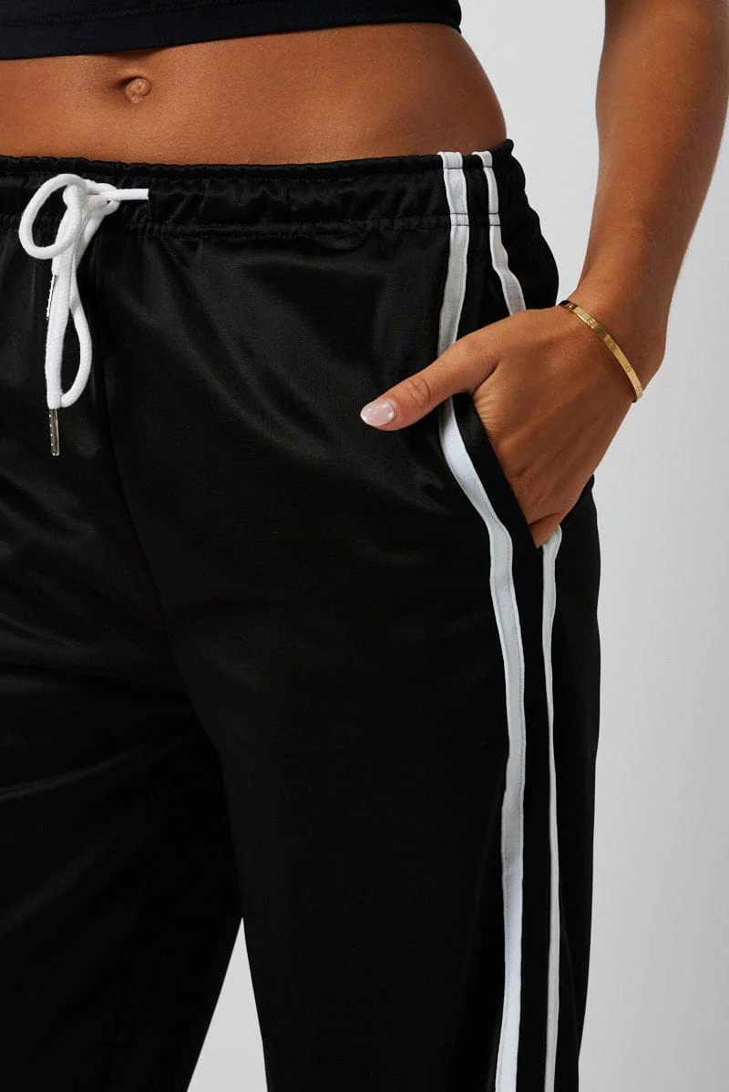 Black Track Pants Mid Rise