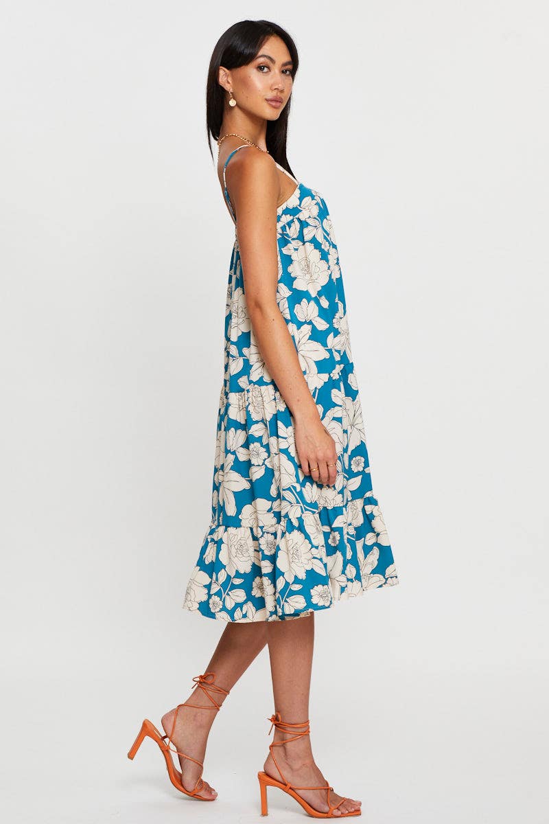Print A Line Dress Midi