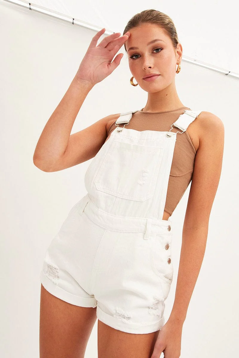 White Overall Shorts Denim