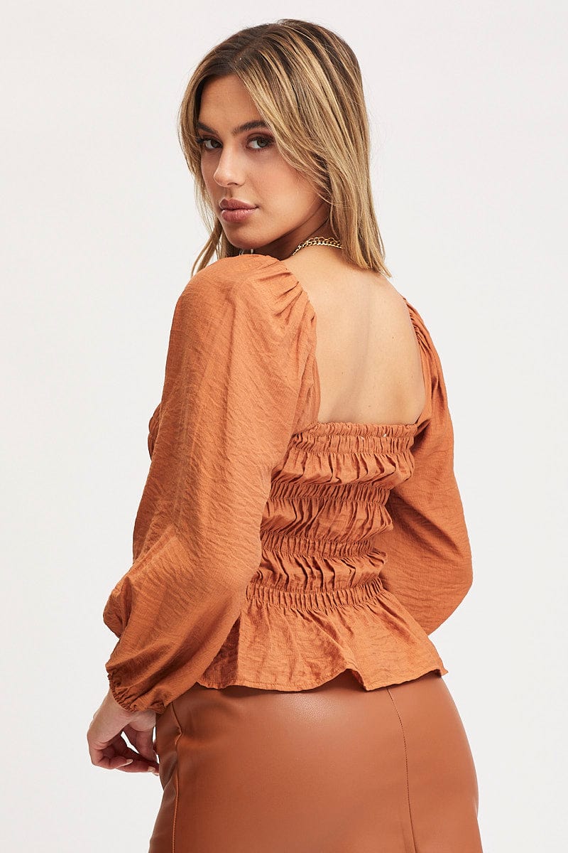 Brown Peplum Top Long Sleeve