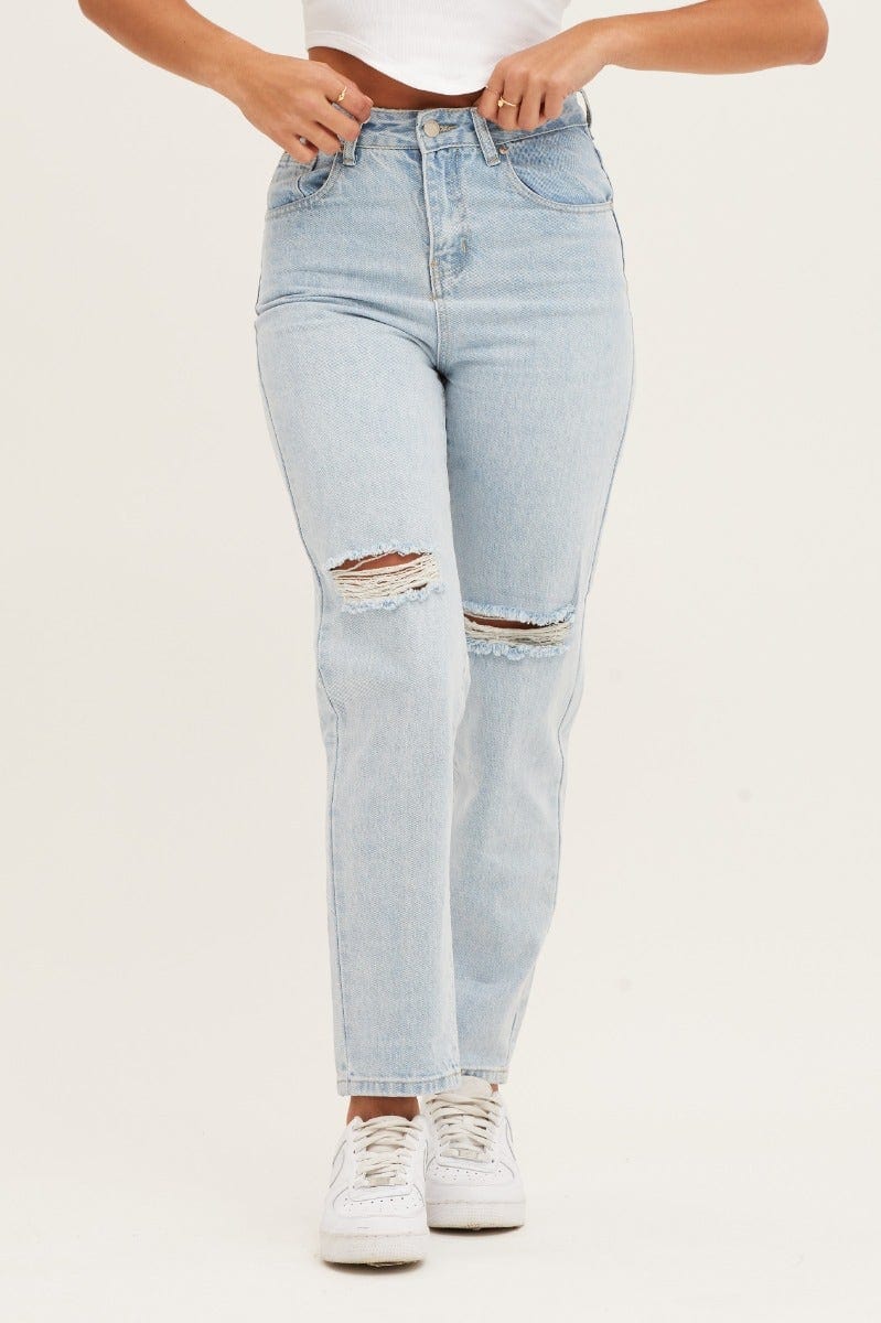 Blue High Rise Mom Denim Jeans