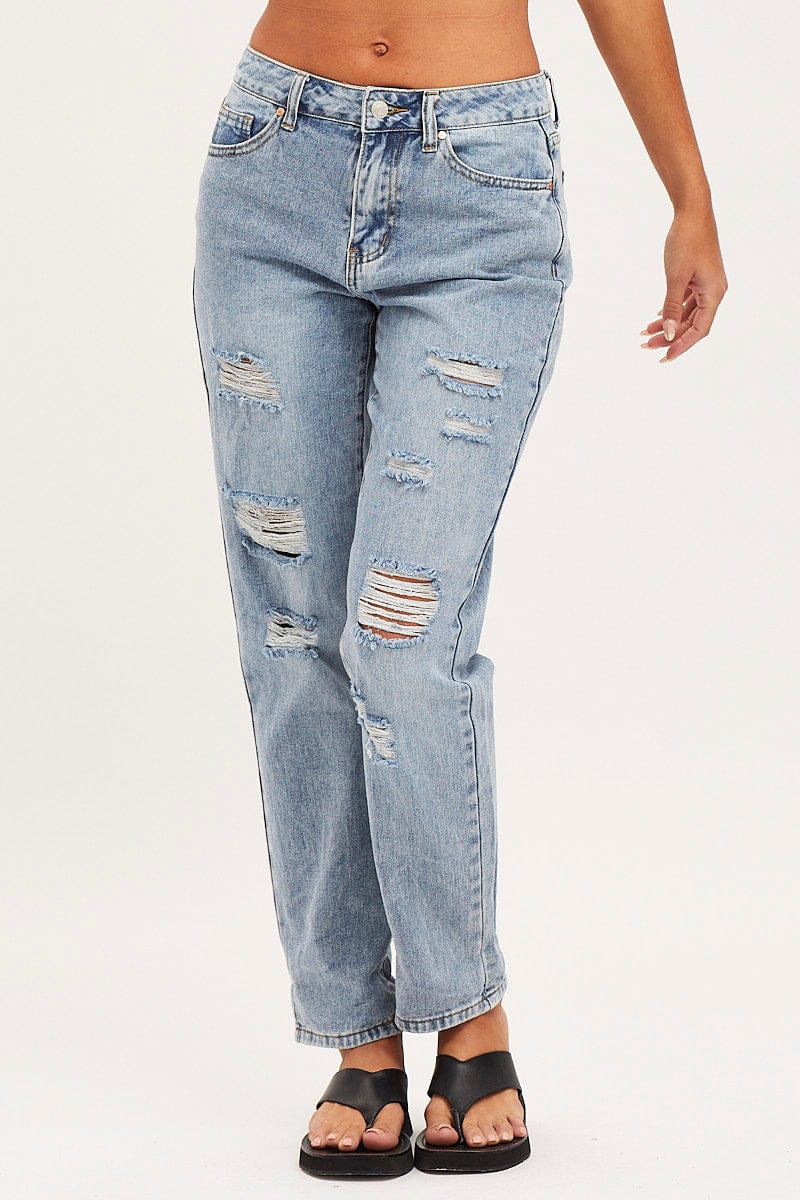 Blue Boyfriend Denim Jeans Mid Rise