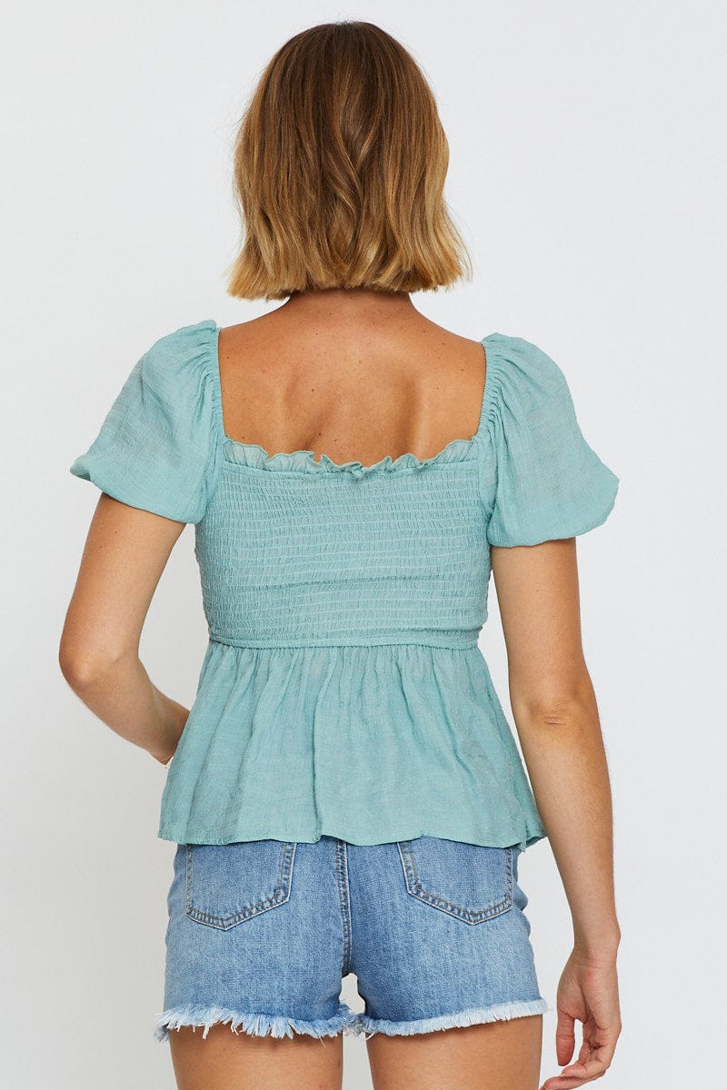 Green Peplum Top Short Sleeve