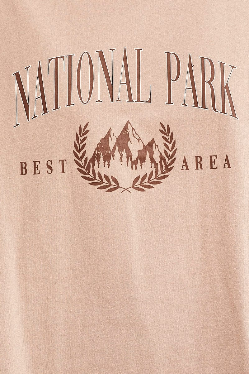 Brown Crew Neck Cotton Graphic T-Shirt