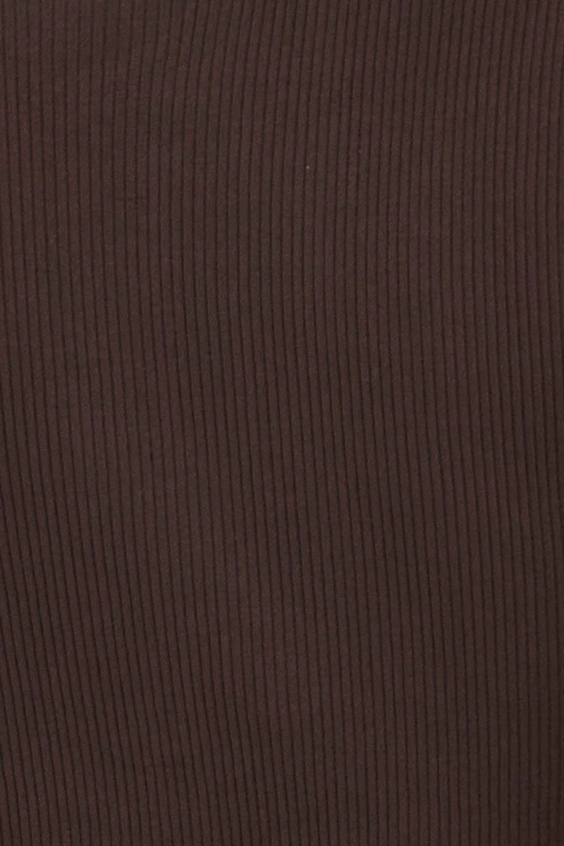 Brown Top Crop Round Neck Diamante Seamless