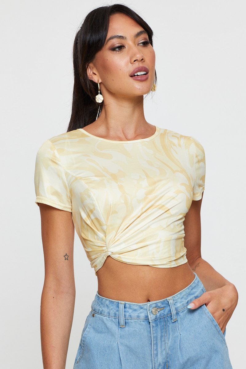 Print Knot Top Short Sleeve
