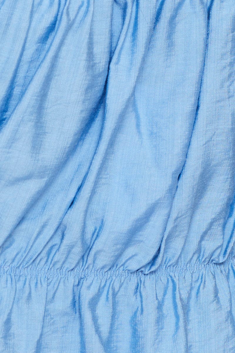 Blue Crop Top Short Sleeve Square Neck