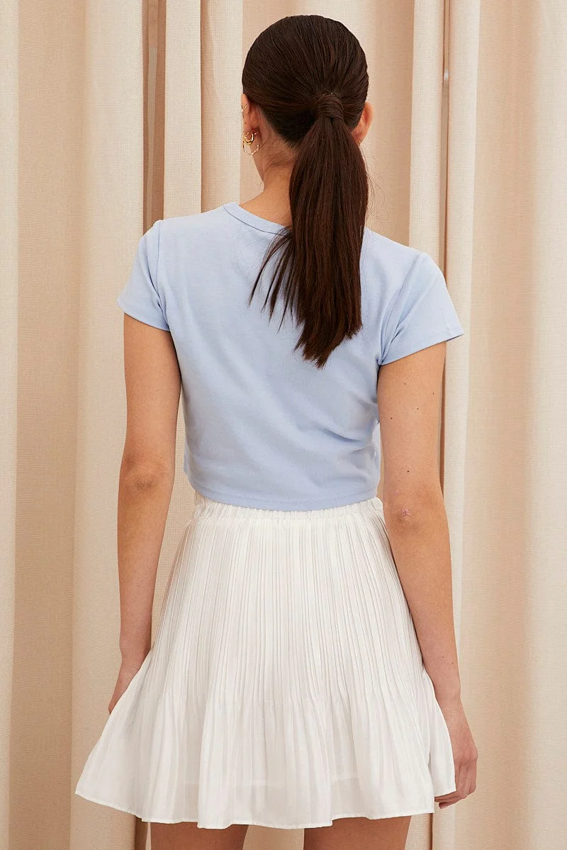 White Pleated Skirt Mini Satin