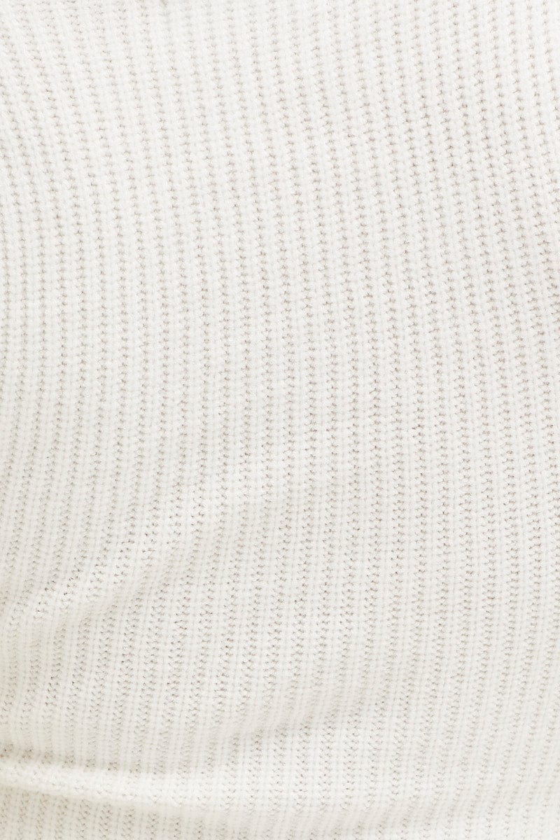 White Knit Top Long Sleeve Square Neck