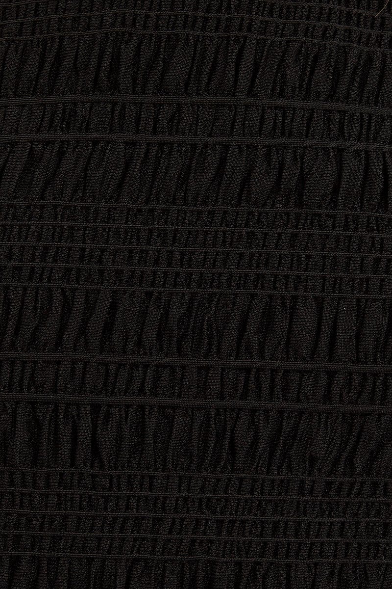 Black Mesh T-Shirt Gathered Texture Detail Short Sleeve