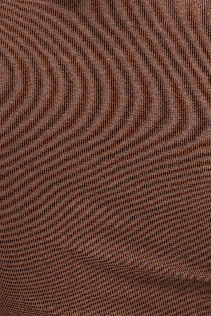 Brown Jersey Top Ribbed