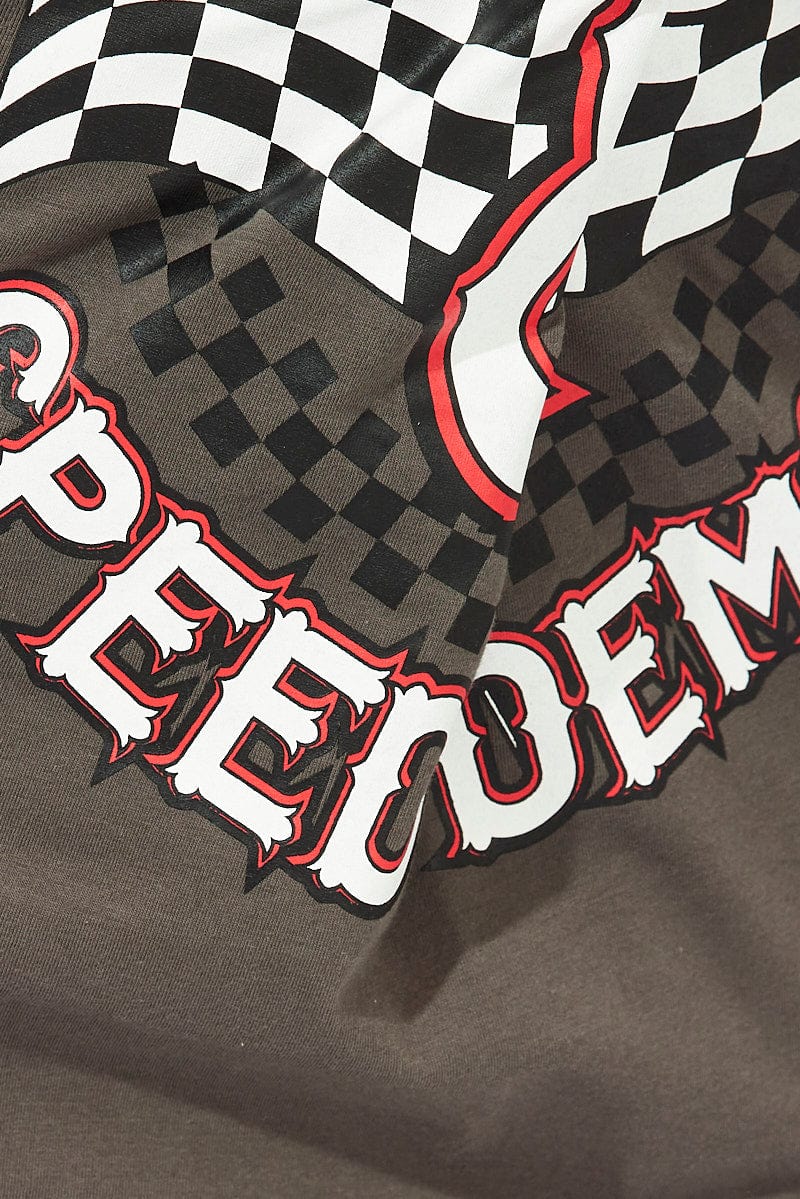 Grey Graphic Skirt Motor Bike Mini Tube Skirt